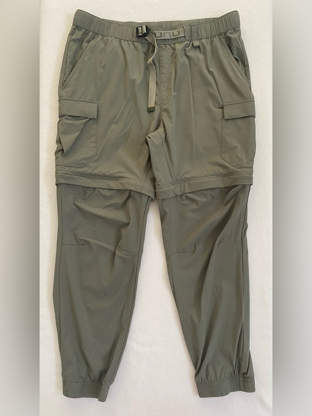 Huk Men’s Convertible Zip-Off Cargo Pants Beige Large Stretch Drawstring Waist